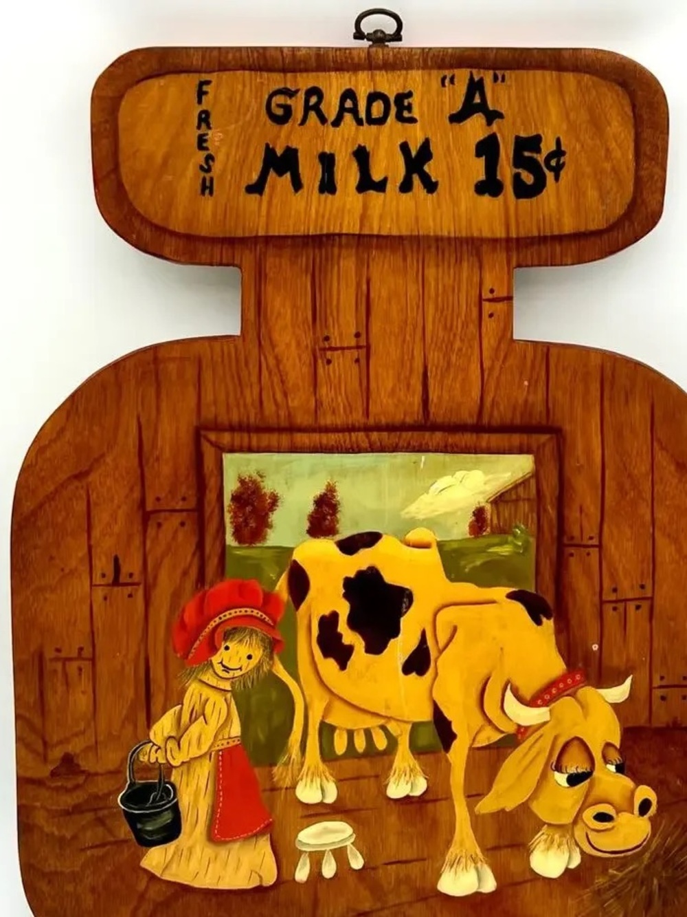 Farmhouse Wooden Wall Plaque — Yellow & Brown Cow Scene
